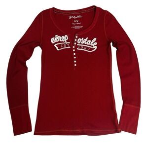 Y2K Aeropostale Womens Long Sleeve Thermal Waffle Henley Bella Swan